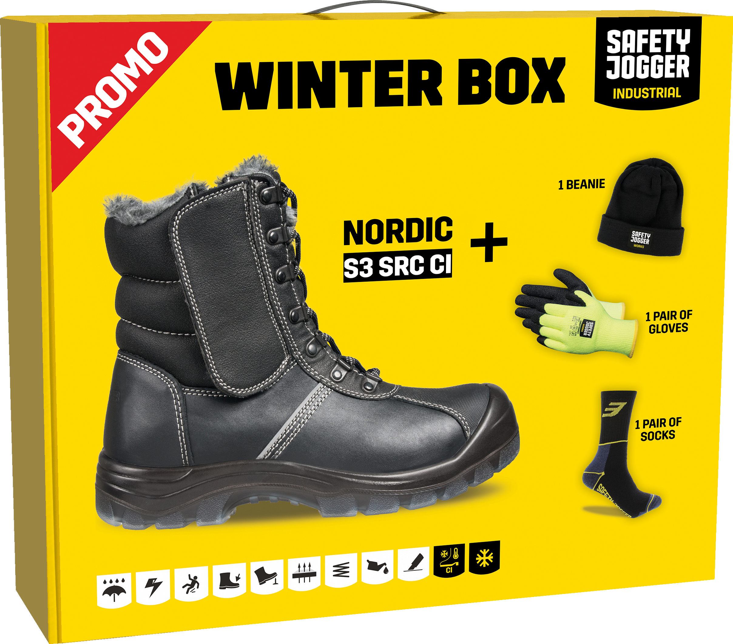 Winterbox Nordic Gr. 39: Sicherheitsschuhe Arbeitsschuhe S3, Socken, Mütze, Handschuhe 