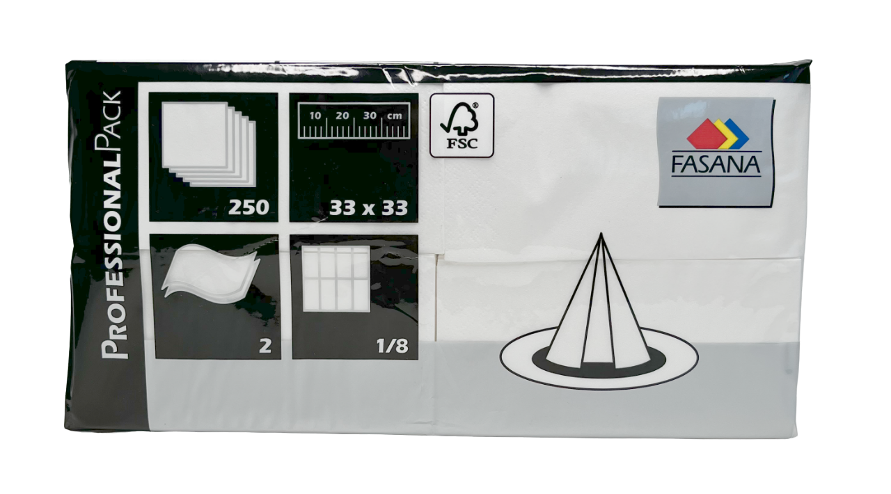 Servietten 2 lagig 33x33 cm 1/8 Falz weiß Servietten 2 lagig 33x33 cm 1/8 Falz weiß