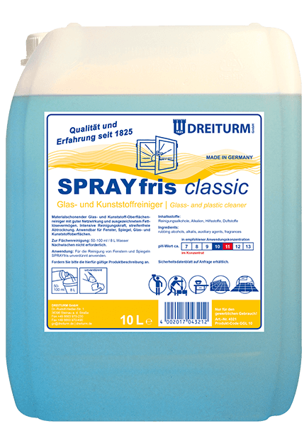 Sprayfris classic Glas- und Kunststoffreiniger 10 Liter Sprayfris classic Glas- und Kunststoffreiniger 10 Liter